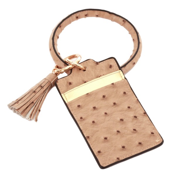 Wholesale pU Ostrich Leather Slim Minimalist Card Holder Key Ring Bangle Wristle