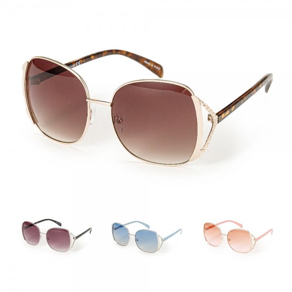 Wholesale large Rounded Square Sunglasses Hollow Side Detail Assorted Colors UVA