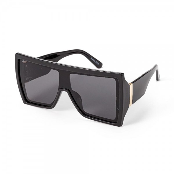 Oversized Flat Top Shield Sunglasses With Gold Tone Detail - Assorted Colors - UVA -UVB UV400 Protection Material - Face: Plastic - Legs: Plastic view 5