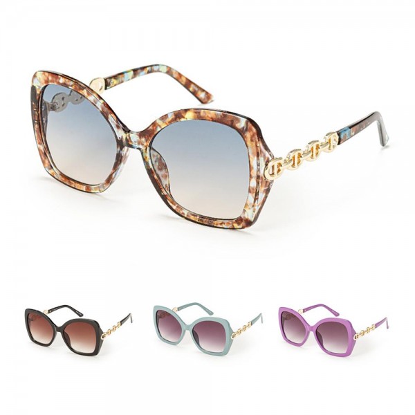 Wholesale large Rounded Cat Eye Sunglasses Mariner Chain Link Detail Assorted Co