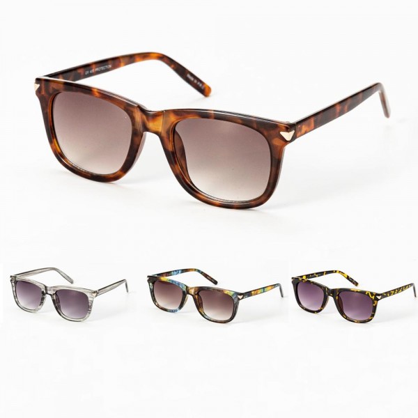 Wholesale rounded Square Sunglasses Gold Triangle Detail Assorted Colors UVA UVB