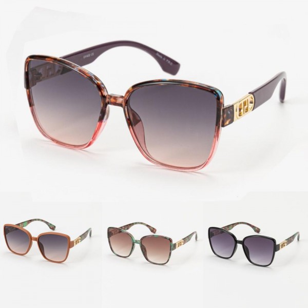 Wholesale oversize Square Cateye Sunglasses Gold Detail Assorted Colors UVA UVB