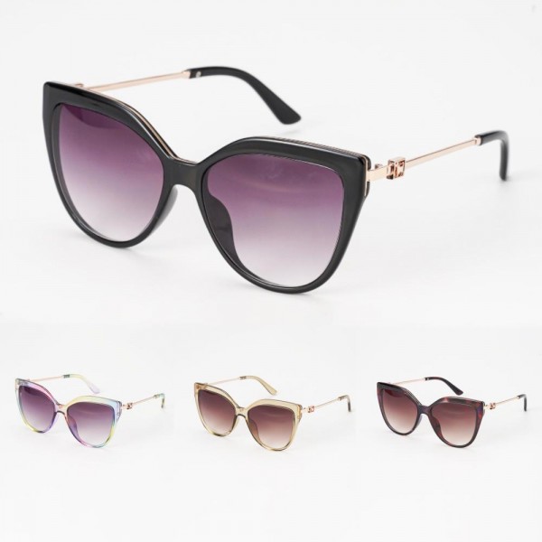 Wholesale oversize Cateye Sunglasses Gradient Lenses Gold Dog Detail Assorted Co