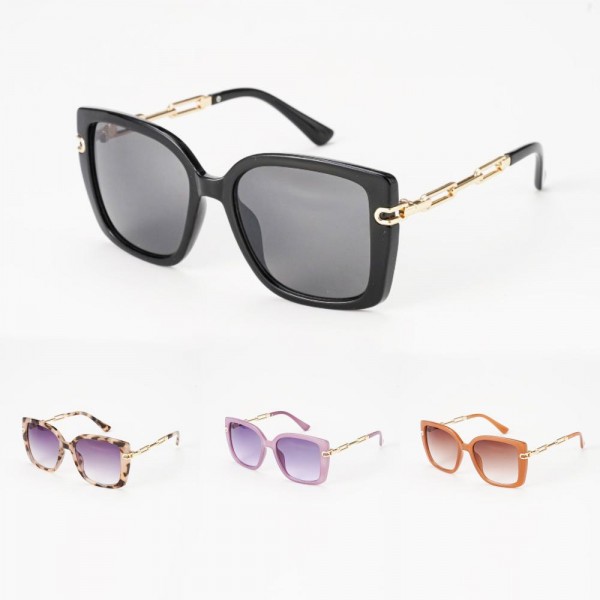 Wholesale oversize Square Cateye Sunglasses Gold Chain Link Detail Assorted Colo