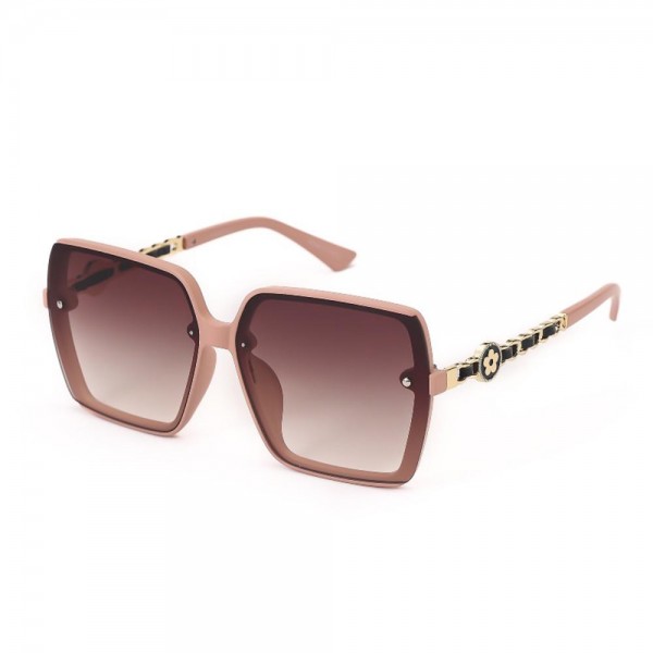 Oversize Square Sunglasses With Chain Link & Vegan Leather Legs - Assorted Colors - UVA - UVB 400 Protection - Anti-Scratch Lenses Material: - Face: Plastic - Legs: Metal & Vegan Leather view 5