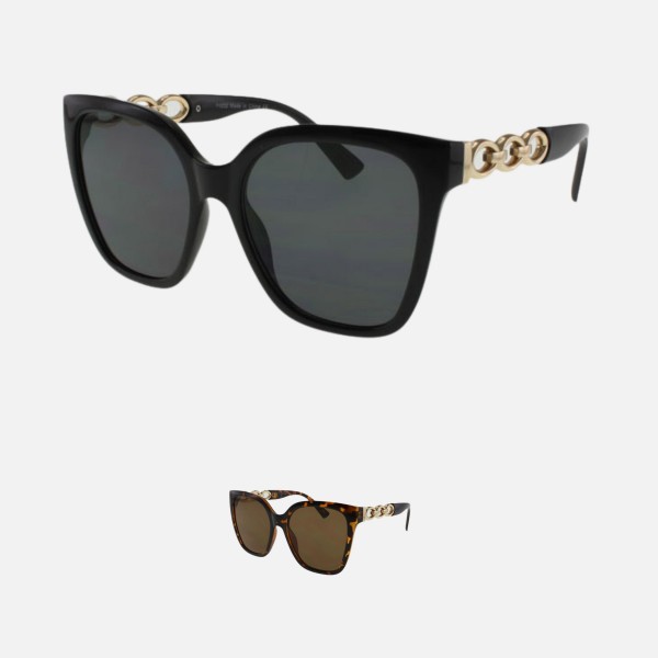 Large Square Sunglasses With Chain Link Temple (12-Pack)

- Frame Material: Plastic
- Lens Material: Polycarbonate
- Lens Width: 53 mm
- Bridge Width: 20 mm
- Temple Length: 134 mm
- UV400 Sun Protection
- One Size Fits Most
- One Dozen Assorted Colors