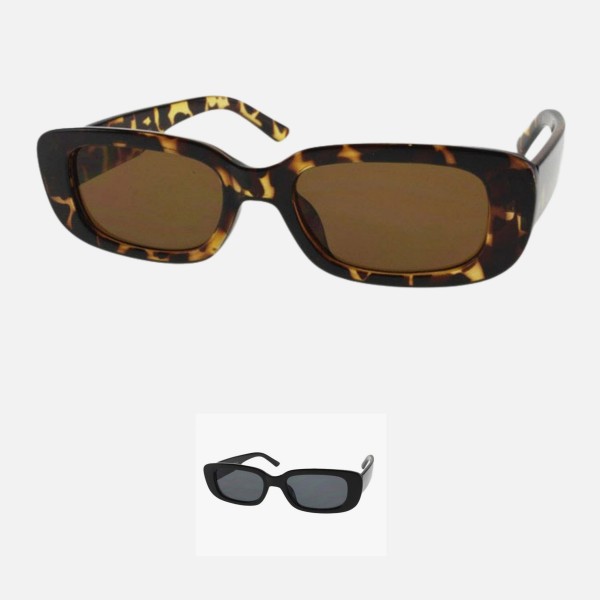 Slim Rectangular Sunglasses (12-Pack)

- Frame Material: Plastic
- Lens Material: Polycarbonate
- Lens Width: 53 mm
- Bridge Width: 21 mm
- Temple Length: 140 mm
- UV400 Sun Protection
- One Size Fits Most
- One Dozen Assorted Colors