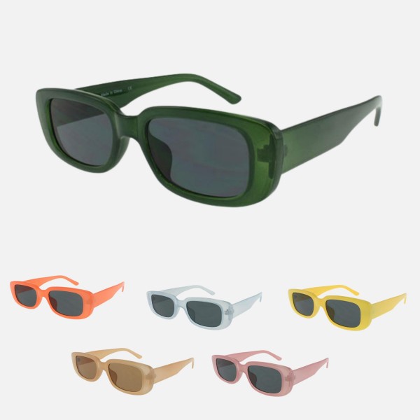 Slim Rectangular Sunglasses (12-Pack)

- Frame Material: Plastic
- Lens Material: Polycarbonate
- Lens Width: 53 mm
- Bridge Width: 21 mm
- Temple Length: 140 mm
- UV400 Sun Protection
- One Size Fits Most
- One Dozen Assorted Colors