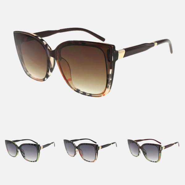 Oversized Cat Eye Sunglasses With Plaid Print Detail (12-Pack)

- Frame Material: Plastic
- Lens Material: Polycarbonate
- Lens Width: 52 mm
- Bridge Width: 20 mm
- Temple Length: 145 mm
- UV400 Sun Protection
- One Size Fits Most
- One Dozen Assorted Colors