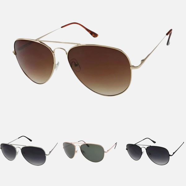 Classic Spring Hinge Metal Teardrop Aviator Sunglasses (12-Pack)

- Frame Material: Plastic
- Lens Material: Polycarbonate
- Lens Width: 59 mm
- Bridge Width: 15 mm
- Temple Length: 142 mm
- UV400 Sun Protection
- One Size Fits Most
- One Dozen Assorted Colors
