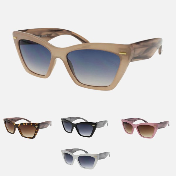 Cat Eye Sunglasses (12-Pack)

- Frame Material: Plastic
- Lens Material: Polycarbonate
- Lens Width: 54 mm
- Bridge Width: 20 mm
- Temple Length: 145 mm
- UV400 Sun Protection
- One Size Fits Most
- One Dozen Assorted Colors