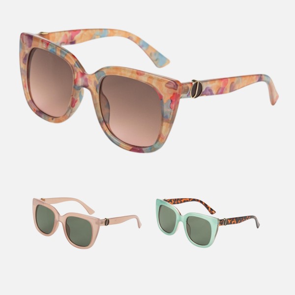 Oversize Square Cat Eye Sunglasses (12-Pack)

- Assorted Colors
- UVA - UVB 400 Protection
- Anti-Scratch Lenses

Material:
- Face: Plastic
- Legs: Plastic