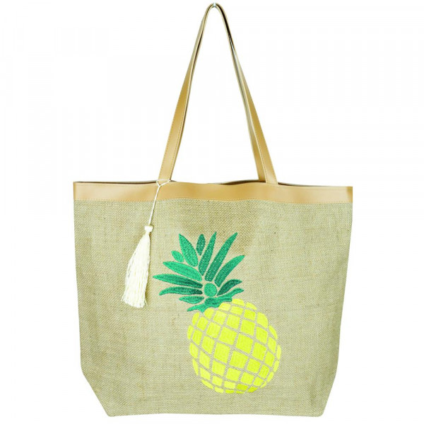 Wholesale pineapple embroidered canvas tote bag tassel accent Jute Polyester