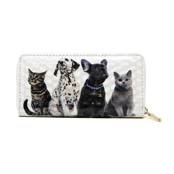 Wholesale dog Cat Print Long Wallet Zip Closure Full Bill Card Coin Departments