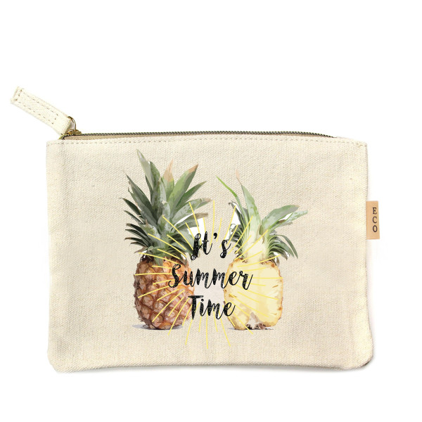 Wholesale summer Time Pineapple Canvas Pouch Open Inside No Pockets Zipper closu