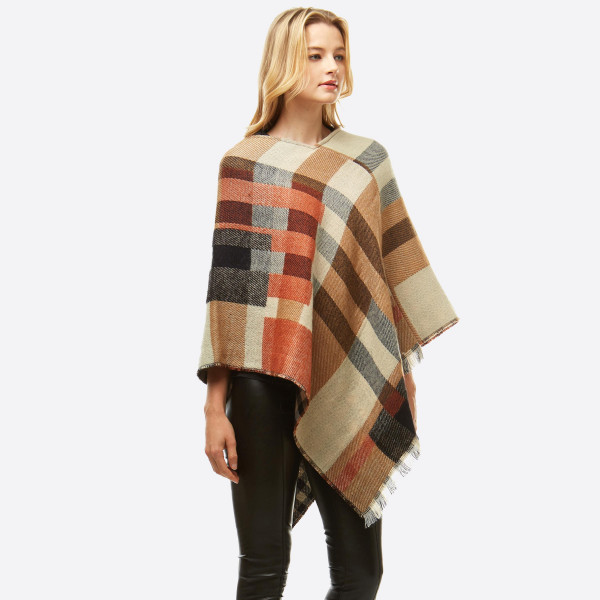 Women's Multicolor Plaid Print Poncho.

- One size fits most 0-14
- Approximately 37" L
- 100% Acrylic