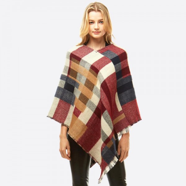 Wholesale women s Multicolor Plaid Print Poncho One fits most L Acrylic