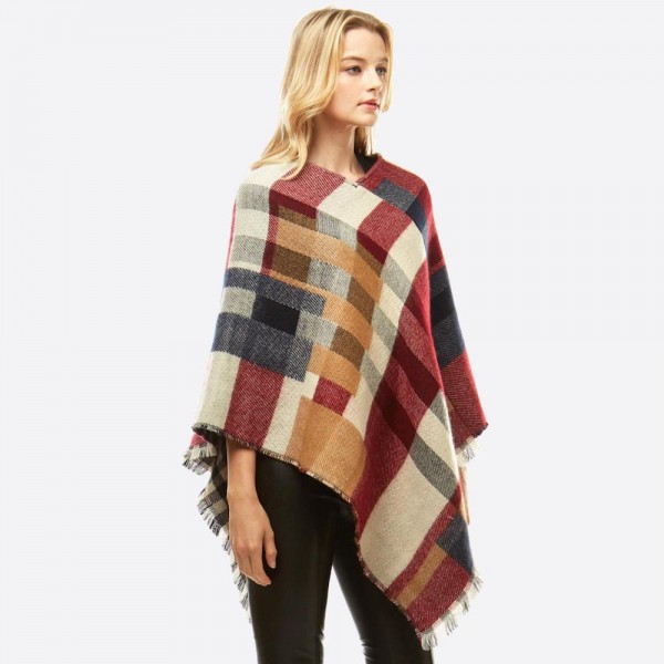 Women's Multicolor Plaid Print Poncho.

- One size fits most 0-14
- Approximately 37" L
- 100% Acrylic