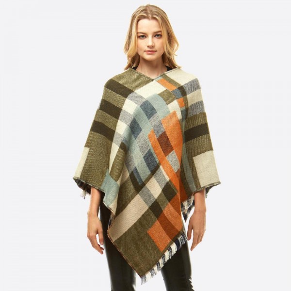 Women's Multicolor Plaid Print Poncho.

- One size fits most 0-14
- Approximately 37" L
- 100% Acrylic