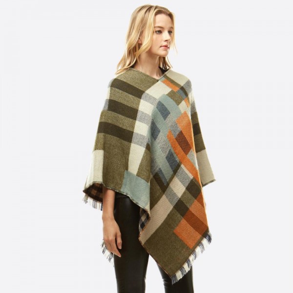 Women's Multicolor Plaid Print Poncho.

- One size fits most 0-14
- Approximately 37" L
- 100% Acrylic