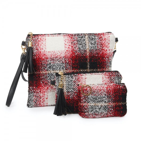 Plaid Print Coin Keychain Pouch.

- Keyring to hold your Keys
- Zipper Closure
- Approximately 5.5" W x 4" H
- 100% Polyester