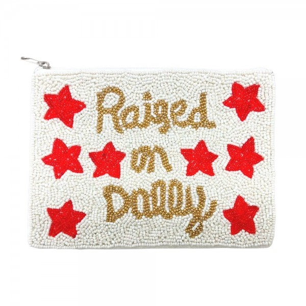 "Raised on Dolly" fully beaded zippered pouch

-Lined 100% Cotton
- Approximately 5" W x 4.5" T