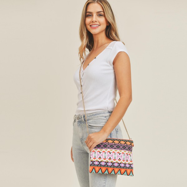 Wholesale multi Colored Aztek Print Canvas Cross Body Handbag Zipper Closure Lin