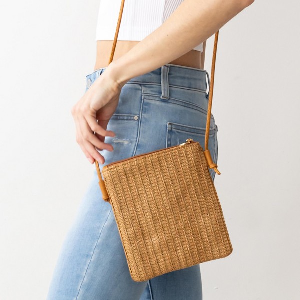 Knit Envelope Crossbody Handbag With Thin Leather Strap

- Zipper Closure
- Lined Inside
- Strap Drop Length Approximately 23" Long
- Approximately 8" Tall x 6.5" Long x 1" Wide
- 100% PE