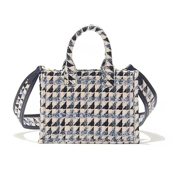 Tweed Mini Tote Bag With Matching Shoulder Strap - 100% Polyester - Approximately 6.25" H x 9" W - 3.25" Handles - Shoulder Strap Drop 18.5" - Inside Pocket - Magnetic Closure view 3