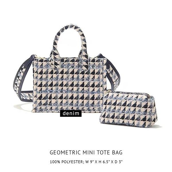 Tweed Mini Tote Bag With Matching Shoulder Strap - 100% Polyester - Approximately 6.25" H x 9" W - 3.25" Handles - Shoulder Strap Drop 18.5" - Inside Pocket - Magnetic Closure view 4