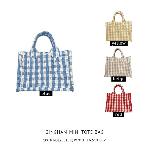 Gingham Mini Satchel With Matching Shoulder Strap - 100% Polyester - Approximately 6.25" H x 9" W - 3.25" Handles - Shoulder Strap Drop 18.5" - Inside Pocket - Magnet Closure view 5
