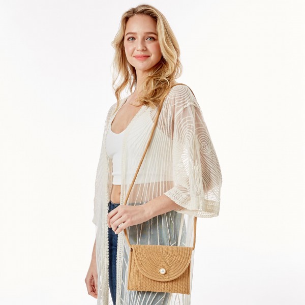 Knit Envelope Crossbody Handbag With Pearl Magnet Closure

- Strap Drop Length Approximately 23" L
- Approximately 8" L x 6"H
- 100% Cotton