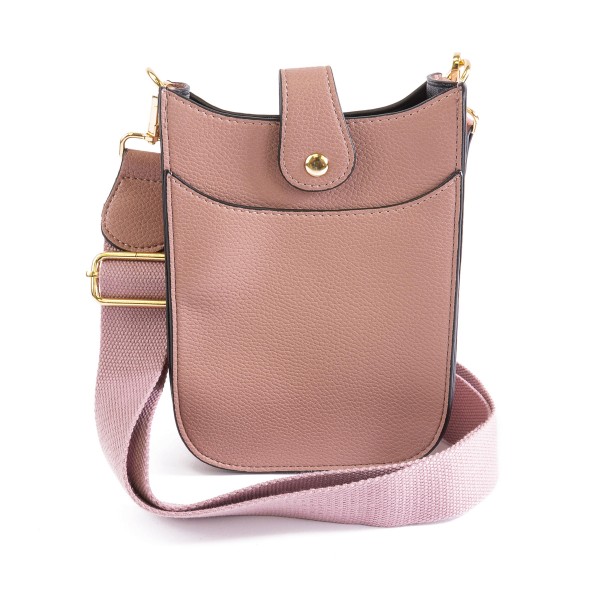 Vegan Leather Cross Body Bag With Snap Latch Closure

- One Outer Open Pocket
- Detachable/Adjustable Canvas Strap
- Approximately 8" T x 6" L x 3" W
- Strap Drop 15" - 24" L
