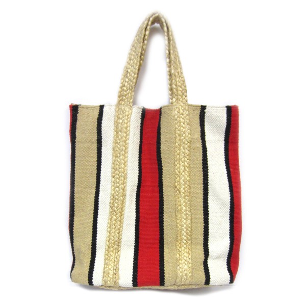 Wholesale large Striped Jute Hemp Tote Bag W H Handles Drop Materials Jute Hemp