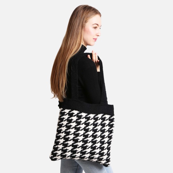Wholesale comfyLuxe Houndstooth Knit Tote Bag W L Poly Microfiber