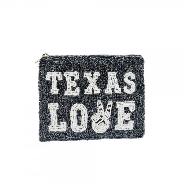 ' Texas Love' Beaded Canvas Bag With Zipper

- Fully Lined Inside
- Spot Clean Only
- 100% Cotton Bag
- Approximately 5.5" W X 4.5" L
- Navy Bag