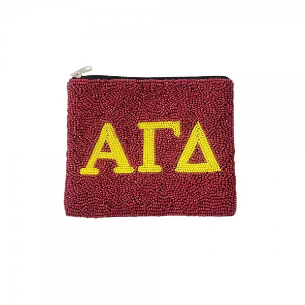 'Alpha Gamma Delta' Beaded Canvas Bag With Zipper

- Affinity Licensed Product 
- Fully Lined Inside
- Spot Clean Only
- 100% Cotton Bag
- Approximately 5.5" W X 4.5" L