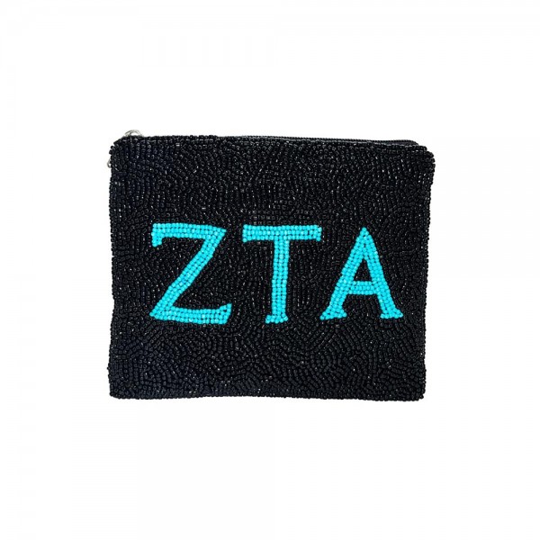 Wholesale zeta Tau Alpha Beaded Canvas Bag Zipper Affinity Licensed Product Full