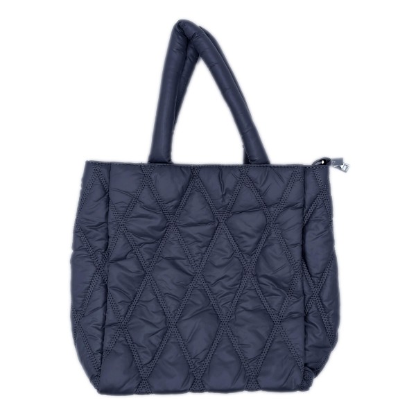 Puffy Diamond Stitch Tote Bag With Matching Detachable Adjustable Strap.

- Two Large Outer Pockets With Magnetic Closures
- Zipper Closure on Main Inner Pocket
- Three inner Pockets: One Zipper Closure / Two Open Pockets
- Approximately 13" L x 11" T x 5" D
- Handless 8" Drop
- Strap: Adjustable Drop Length
- 100% Polyester