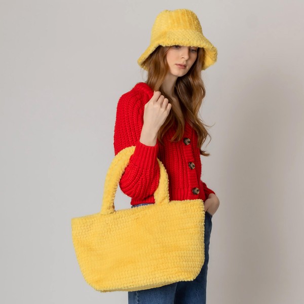 Do Everything In Love Textured Chevron Faux Fur Tote Bag - Magnetic Button Closure - One Lined Body With 2 Internal Side Pockets - Approximately 12.75" WX 11" HX 6.5" D - 100% Polyester view 5