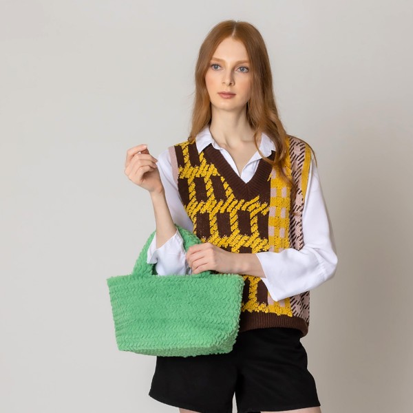 Do Everything In Love Textured Square Cut Faux Fur Mini Tote Bag - Button Closure - Lined Single Main Pocket - Approximately 9.8" WX 7.5" HX 4.5" D view 5