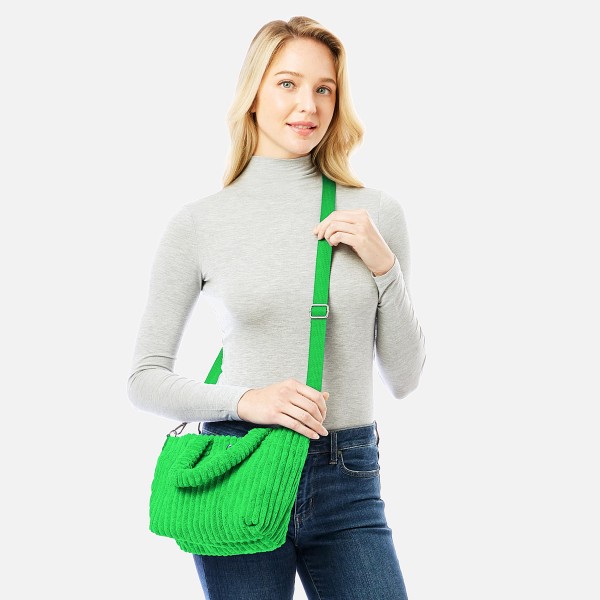 Thick Fuzzy Cord Hand Bag With Matching Removable Adjustable Cross Body Strap

- Magnetic Closure
- One Inner Pocket
- Adjustable Strap
- Approximately 11" L x 7" T x 4" D
- 88% Polyester / 12% Nylon