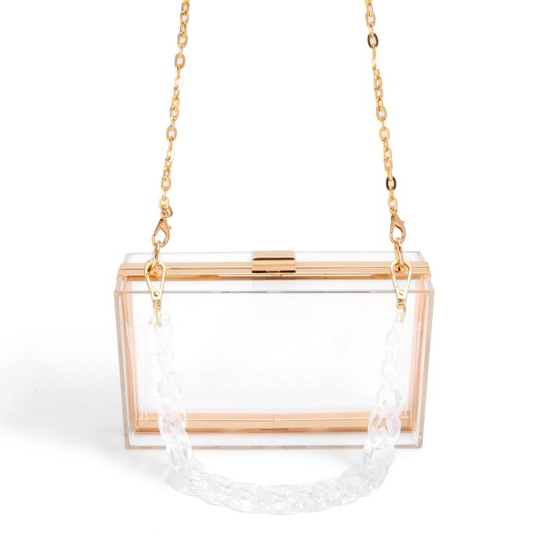 Wholesale square Acrylic Hard Crossbody Bag Gold Hemlines Button Latch Closure O