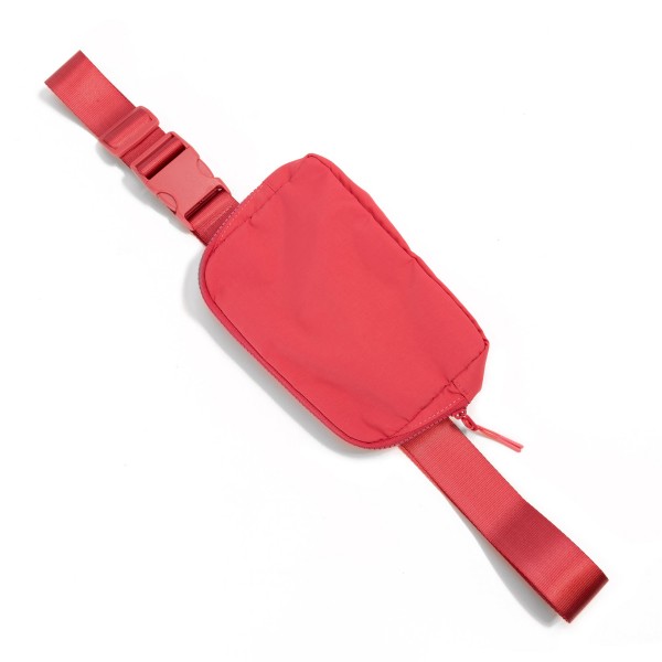 Cross Body Nylon Belt Bag
- Full Zip Closure
- Waterproof
- One Main Body Pocket With Two Inner Mesh Pockets
- Lined Zipper Pocket On Back Of Bag
- Matching Canvas Strap And Buckle (1.5" Wide)
- Adjustable Strap Approximately 20"-35" L
- Approximately 8.5"L X 5"T X 2.5"W