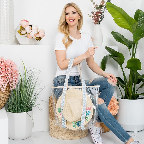 Clear Beach Tote Bag With Multi-Colored Canvas Straps and Hat Carry Insert - 100% PVC - Approximately 19"W x 14"H x 5"D view 5