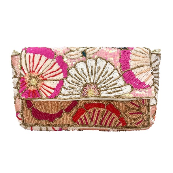 Wholesale floral Beaded Handbag Detachable Chain Strap One Inner Pocket Magnetic
