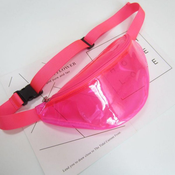 Transparent Waterproof PU Fanny Pack

- Full Zip Closure
- Two Pockets
- Adjustable Canvas Strap Approx. 1.25" W
- Adjustable Approx. 33-48" 
- Body Approx. 12" W X 5.5" T X 4" D (V shape Body) 
