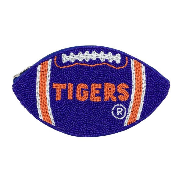 Wholesale officially Licensed Clemson Seed Beaded Tigers R Football Pouch Lined