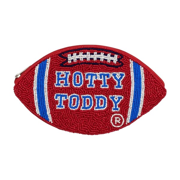 Officially Licensed Ole Miss 'Hotty Toddy' Seed Beaded Football Bag 

- Full Zipper Closure
-  Lined Bag
- 100% Cotton 
- Approximately 7" W X 4" T 
