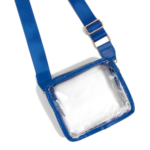 Leather Trimmed Square Clear Crossbody Bag

- Full Zipper Closure
- Removable/Adjustable Straps
- Strap Drop 13-25" L
- Approximately 6.5" W X 5.5" T X 2.5" D
- Material: PU